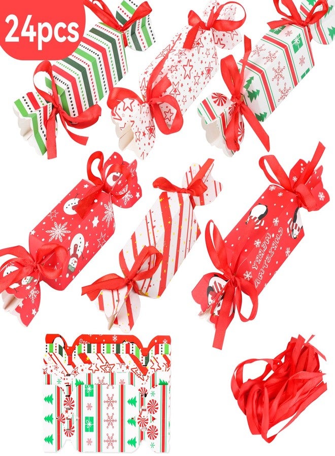 STEFORD Christmas Candy Paper Gift Boxes, 24PCS Christmas Candy Gift Treat Bags with Red Ribbon for Xmas Party Supplies - Image 2
